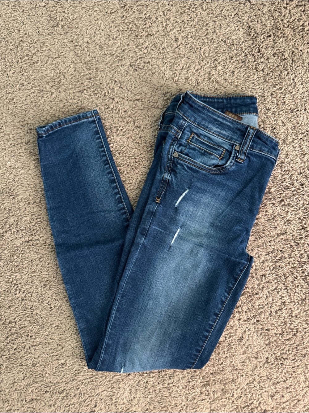 Kut from the Kloth Dark Blue Toothpick Skinny Jeans with Faded Detail